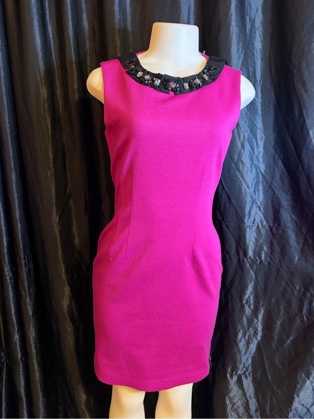 Tahari Fuchsia Jewel-Embellished Sleeveless Shift Dress